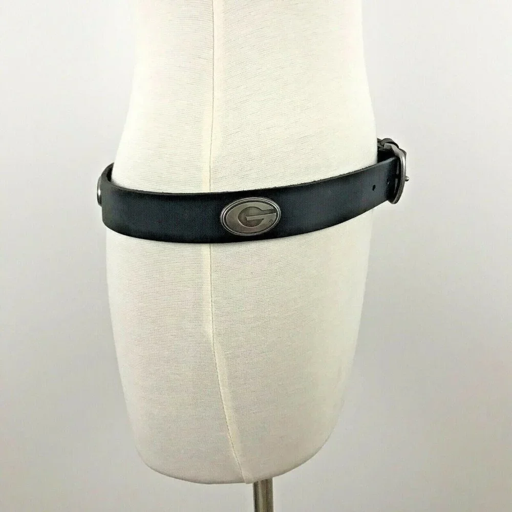 Zep-Pro Belt Womens Size 32 Georgia G‎ Silver Emblems Full Grain Leather